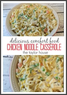 chicken noodle casserole with text overlay