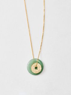 Jade Coin Necklace – Loren Stewart Jewelry Capsule, Gold Coin Pendant, Jade Necklace Pendant, Imperial China, Fortune Favors The Bold, Silver Coin Necklace, Stone Jewellery, Heirlooms Jewelry, Luck Charm