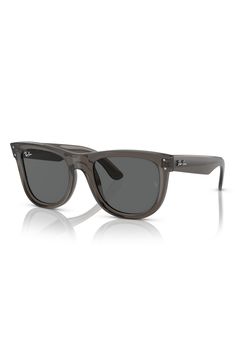 A retro-inspired silhouette lends style and versatility to everyday sunnies designed with concave-shaped lenses for optimal sharpness and clarity. 53mm lens width; 20mm bridge width; 145mm temple length 100% UV protection Acetate Made in Italy Ray Ban Wayfarer, Grey Frame, Grey Lenses, Square Frames, Retro Inspired, Square Sunglasses, Ray Ban, Uv Protection, Rayban Wayfarer