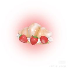 an image of some food on a plate with strawberries and tomatoes in it's shell