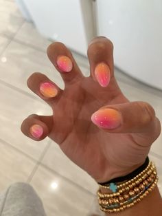 Pink aura nails Classy Acrylic, Colourful Nails, Orange Nail, Colorful Nails