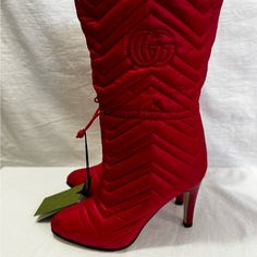 Boots Have Tags On Them And Box. Elegant Gucci Boots For Winter, Gucci Luxury Boots, Designer Red Boots For Formal Occasions, Designer Red Formal Boots, Gucci Designer Boots With Reinforced Heel, Designer Gucci Boots With Branded Insole, Gucci Dionysus Black, Cream High Heels, High Heel Loafers