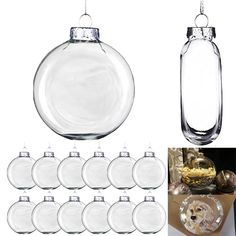 glass ornaments are hanging from the ceiling and in front of a white background with an image of a dog's head