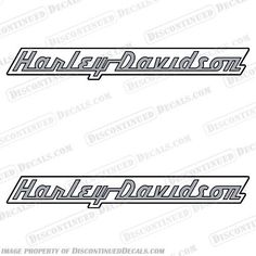 two harley davidson decals, one with the word harley davidson on it and the other with