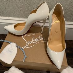 Worn Once For My Wedding Welcome Party. I Typically Wear A 7 But I Size Up A Half Size For Louboutin Pumps Because They Are A Little More Narrow. White Louboutin Heels Wedding Shoes, White Louboutin Heels, Louboutin Wedding Heels, White Louboutin, Wedding Welcome Party, Christian Louboutin Wedding Shoes, Heels Wedding Shoes, Welcome Party, Louboutin Heels