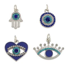 Buy the Evil Eye Charm Set by Bead Landing™ at Michaels. Create a unique necklace or charm bracelet with this evil eye charm set from Bead Landing. For a quick outfit embellishment just slide a charm onto a simple chain or ribbon and style as desired. Create a unique necklace or charm bracelet with this evil eye charm set from Bead Landing. For a quick outfit embellishment just slide a charm onto a simple chain or ribbon and style as desired. Details: Includes assorted designs 4 charms Attached Blue Charm Necklaces For Jewelry Making, Nickel Free Blue Charms For Jewelry Making, Blue Pendant Charm Necklaces, Blue Pendant Charm Necklace, Trendy Blue Jewelry With Charms, Blue Charms With Lobster Clasp For Jewelry Making, Adjustable Blue Charm Necklaces, Hand Evil Eye, Bead Landing