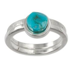 Handcrafted Taxco Silver Turquoise Stacking Rings (Pair) - Sky Glow | NOVICA Sterling Silver Stacking Rings, Silver Stacking Rings, Polish Silver, Geometric Jewelry, Rings Simple, Jewelry Packaging, Silver Turquoise, Jewelry Gift Box, Stacking Rings