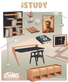 an image of a study room with books and other things on the table, including a desk