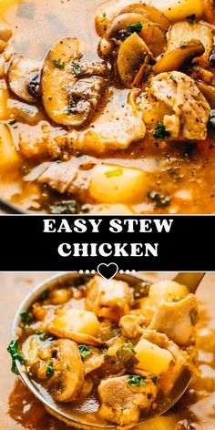 easy stew with chicken and mushrooms in a bowl