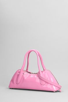 Pink Leather Bag With Round Handle, Pink Bag With Detachable Strap And Round Handle, Pink Shoulder Bag With Round Handle, Pink Bags With Detachable Strap And Round Handle, Pink Shoulder Bag With Round Handle For Everyday, Modern Pink Handheld Shoulder Bag, Modern Handheld Pink Shoulder Bag, Pink Leather Top Handle Satchel, Modern Pink Satchel With Handles