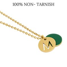 "Welcome to Oh So Fitting, where our personalized double charm necklace makes a meaningful gift for yourself or any woman in your life. The colored enamel charm comes in your choice of arctic white, emerald green or glossy black, providing a dramatic backdrop to the engraved gold plated initial disc.  Both hang on a dainty gold plated stainless steel chain that will never tarnish due to an innovative new process that creates an impermeable bond between the metals - so you can safely wear it in the pool, lake, shower and hot tub.  NECKLACE DETAILS ⚬ Handmade featuring a colored enamel charm dangling a personalized initial charm in gold plated sterling silver, raw nickel free brass. ⚬ Chain and initial charm will never tarnish due to an innovative new process that creates an impermeable bond Personalized Enamel Charm Necklaces For Gifts, Enamel Initial Pendant Necklace As Gift, Personalized Green Charm Necklace With Round Pendant, Personalized Green Round Pendant Charm Necklace, Personalized Green Initial Pendant Necklace, Necklace Seashell, Tibetan Necklace, Fantasy Necklace, Diamond Circle Pendant