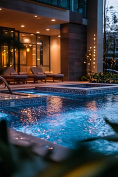 A serene heated pool with steam rising from the water, set against a mountain backdrop. Hotel Pool