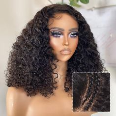 PRICES MAY VARY. 【Kinkycurly Wig Human Hair Pre Braided Lace Wig】: Kinky Curly Wig 250 Density HD Lace Front Wigs Human Hair,100% Unprocessed 10A Grade Brazilian Virgin Human Hair Curly Lace Front Wig, Braided Wig Human Hair Cut From Healthy Young Female Head Directly, Natural and Healthy, Smooth and Silky, Comfortable and Durable 【Pre Braided Curly Wig Braided Lace Wigs】: Design Sense Braided Wig With 13x6 Large Area Lace, Instantly Get a Beautiful Look. Handmade By Professional Skilled Workers Wigs Design, Deep Wave Wig, Curly Human Hair Wigs, Braided Wigs, Lace Front Wigs Human Hair, Braided Wig, Wave Wig, Female Head, Curly Human Hair Wig