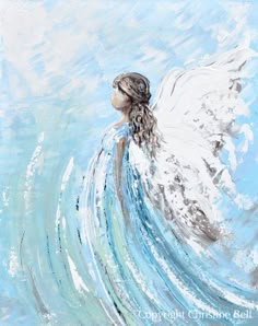 an angel floating in the water with its wings spread