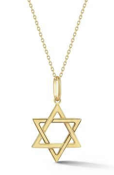 Show your faith with this elegant Star of David pendant necklace crafted in Italy from polished 14-karat yellow gold. 18" length; 3/4" diameter pendant 14k gold Made in Italy Star Of David Pendant, Necklace Craft, How To Make Shoes, Star Of David, Gold Star, Gold Stars, Girls Accessories, Womens Jewelry Necklace