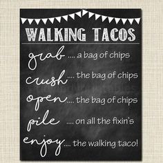 Walking Tacos Sign, Walking Taco Bar, DIY Taco Bar, Make Your Own Tacos Printable Sign, INSTANT DOWNLOAD, Cinco De Mayo, Wedding Food Trucks Tacobar Party, Diy Taco Bar, Wedding Food Trucks, Walking Taco Bar, Taco Bar Wedding, Taco Bar Party, Diy Wedding Food, Walking Taco, Food Truck Wedding