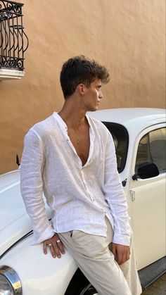 Linen Pants And Shirt Men, Men’s White Linen Shirt, White Shirt Outfit For Men Aesthetic, White Linen Outfit For Men, White Linen Pants Outfit Men, Men’s Linen Outfit, Men White Linen Outfit, Linen Men Outfit, Mens White Linen Shirt