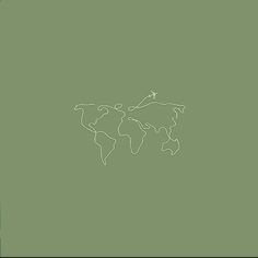 an airplane is flying over the world on a green background with white lines and dots