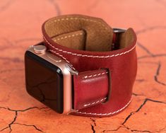 "Leather Cuff Design Apple Watch Band 45mm 44mm 42mm 41mm 40mm 38mm, women/men iWatch Strap Bracelet 7 6 5 4 3 2 1 & SE, Engraved Watchband Redstone Design of Leather HIGH QUALITY: Handmade design with high quality materials. This watch band is made from 100% Genuine Leather. COMPATIBILITY: Compatible with all Apple Watch Series 1-2-3-4-5-6-7 & SE. This band designed as replacement strap for Apple Watch classic buckle or modern buckle. Leather Apple Watch band size; 38mm, 40mm, 41mm, 42mm, 44mm, Cuff Watch Band With Bracelet Strap As Gift, Modern Cuff Watch Band With Bracelet Strap, Cuff Bracelet Strap Watch Band Gift, Gift Cuff Watch Band With Bracelet Strap, Cuff Bracelet Strap Watches, Cuff Design, Bracelet Apple Watch, Apple Watch Bands Leather, Apple Watch Series 1