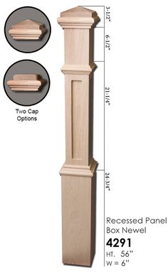 a tall wooden post with two caps on each end and the measurements for each column