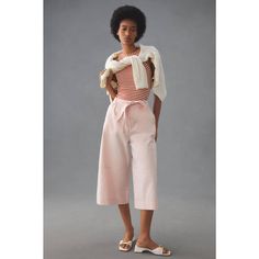 These Maeve Wide-Leg Utility Culottes From Anthropologie Are The Perfect Wardrobe Staple For Any Season. Crafted From A Lightweight Cotton-Elastane Blend, These Stylish Culottes Feature A Zip Front And A Tie Belt For A Secure Fit. With A 13.25" Rise, 19.75" Inseam 13.75" Leg Opening, And 15.5" Waist Lying Flat, These Culottes Offer An On-Trend Look. Featuring Front Slant Pockets, Back Flap Pockets, And Side Cargo Pockets, These Trousers Are Both Fashionable And Functional. Feminine Pants For Daywear, Feminine Daywear Pants, Feminine Summer Cotton Pants, Feminine Summer Pants For Daywear, Beige Capsule Wardrobe, Silky Pants, Light Blush Pink, Floral Trousers, Wide Leg Crop Pants