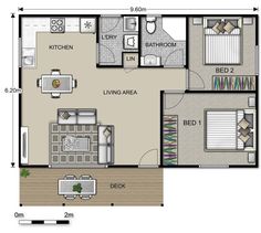 the floor plan for a two bedroom apartment with an attached kitchen, living room and dining area