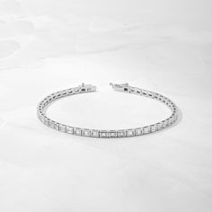 Bezeled Baguette Tennis Bracelet – Sami Jewels Timeless Emerald Cut Diamond Bracelet With Baguette Diamonds, Timeless Channel Set Bracelets For Wedding, Timeless Emerald Cut Baguette Diamond Bracelet, Timeless Emerald-cut Baguette Diamond Bracelet, Timeless Baguette Diamond Bracelet For Formal Occasions, Modern Diamond Tennis Bracelet With Baguette Cut, Elegant Rectangular Diamond Bracelet With Baguette Diamonds, Modern Baguette Cut Tennis Bracelet For Anniversary, Classic Baguette Bracelet With Diamond Accents