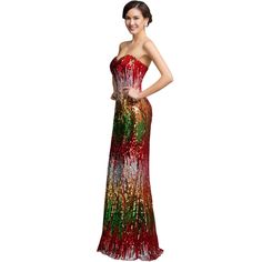 Sweetheart Colorful Sequins Lace Evening Dress Multi Color Sequin Formal Dress, Multicolor Embellished Floor-length Dress, Fitted Multicolor Embellished Sequin Dress, Elegant Multicolor Sequin Lace Fabric, Multicolor V-neck Sequin Dress For Evening, Engagement Party Dresses, Lace Evening Dresses, Pocket Jacket, Sequin Top