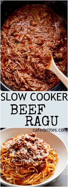 slow cooker beef ragu recipe with text overlay