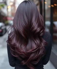 Chocolate Burgundy Hair Color, Cherry Highlights On Dark Hair, Dark Mahogany Hair Color, Dark Hair With Red Undertones, Dark Brown Burgundy Hair, Unique Dark Hair Color Ideas, Plum Black Hair, Dark Cherry Cola Hair Color, Dark Mahogany Hair