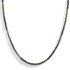 Medusa Green Tourmaline Stone Strand-Reminiscent of pine trees, grassy fields and mossy forest floors, our ombre strand of faceted green tourmaline radiates the stone’s healing vitality. Gorgeous as a stand-alone layer or as a base for your personalized charms. Mossy Forest, Tourmaline Stone