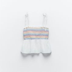 Nwt And Sold Out Online Zara Top Size Medium. Never Worn!! White Ruffled Smocked Top For Summer, White Smocked Top With Ruffles For Vacation, Multicolor Smocked Cotton Top, Summer Multicolor Sleeveless Smocked Top, Multicolor Sleeveless Smocked Summer Top, Multicolor Smocked Bodice Cotton Top, White Sleeveless Smocked Top For Summer, Summer White Smocked Top, White Smocked Top With Smocked Back For Vacation