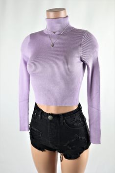 Size: L, Color: Lavender Fall Crop Top, Instagram Clothing, Fall Crop, Turtleneck Long Sleeve, Ribbed Crop Top, Instagram Outfits, Clothing Boutique, Boutique Clothing, Lavender