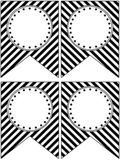 four black and white striped labels with circles