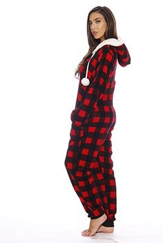 Womens Onesie, Cute Christmas Pajamas, Adult Onesie Pajamas, Christmas Onesie, Red Buffalo Plaid, Sleepy Time, Onesie Pajamas, Cute Pajamas, One Piece Pajamas