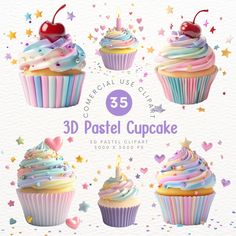 colorful cupcakes with icing and sprinkles are featured in this ad