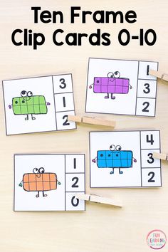 ten frame clip cards with numbers on them