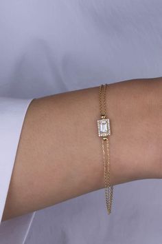 Double Chain Bracelet Gold, Emerald Cut Diamond Bracelet In White Gold As Gift, Diamond Bracelet With Baguette Cut For Gift, White Gold Diamond Bracelet With Box Chain As Gift, Baguette Cut Diamond Bracelet As Gift, Elegant Rectangular Diamond Bracelet Gift, Elegant Emerald Cut Diamond Bracelet As A Gift, Elegant Emerald Cut Diamond Bracelet Gift, Elegant Emerald-cut Diamond Bracelet Gift