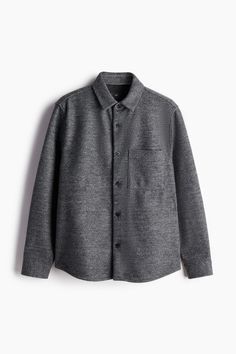 Regular-fit overshirt in soft  woven fabric with a comfortable  classic silhouette. Turn-down collar  buttons without placket  and a yoke at back. Open chest pocket  long sleeves with button at cuffs  and a rounded hem. Classic Silhouette, Chest Pocket, Dark Gray, Woven Fabric, H&m, Long Sleeves, Turn Ons, Collar, Grey