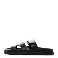 This is an authentic pair of HERMES Calfskin Womens Chypre Sandals size 37 in Black. These stylish sandals are crafted of leather in black. They feature a large Hermes H cross-over toe strap and an adjustable strap. Stylish Sandals, Calf Skin, Adjustable Straps, Sandals, Leather, Black