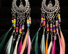 Multiple Beaded Tassel Earrings Vintage Ethnic Dangle | Etsy Bohemian Silver Fringe Earrings, Silver Fringe Bohemian Earrings, Silver Bohemian Fringe Earrings, Dangling Bead Tassel Earrings For Festivals, Festival Tassel Earrings With Dangling Beads, Silver Bohemian Tassel Earrings With Dangling Beads, Bohemian Fringe Chandelier Earrings For Festivals, Bohemian Chandelier Earrings With Fringe For Festivals, Silver Bohemian Chandelier Earrings With Tassels