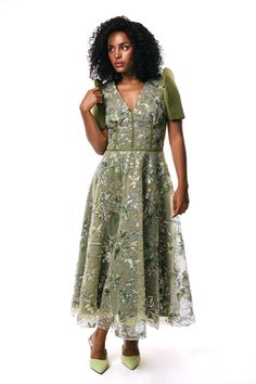 Classic Filipiniana, Esmeralda Dress, Tile Dress, Filipino Clothing, Filipiniana Dress, Sage Green Dress, Organza Sleeves, Mid Skirt, Pastel Dress