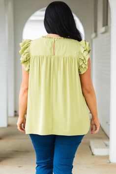 You absolutely want to have this classy cutie in your wardrobe for the season! The lovely pistachio color is so easy to pair with all of your faves! The flutter sleeves and flowy fit are perfect for styling with some patterned pants or skinnies for a fierce, chic look! 100% Polyester Trendy Green Blouse For Brunch, Green Short Sleeve Blouse For Brunch, Green Butterfly Sleeve Tops For Spring, Green Flowy Short Sleeve Top, Spring Green Flowy Blouse, Green Flutter Sleeve Blouse For Summer, Spring Sage Tops For Ladies, Trendy Green Flowy Top, Feminine Green Flutter Sleeve Top