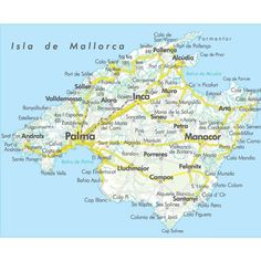 a map of the island of mallorca with all its roads and major cities