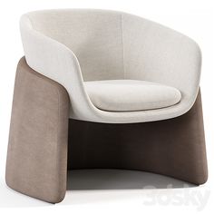 a white and brown chair sitting on top of a white floor