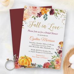 fall in love bridal shower with pumpkins and flowers