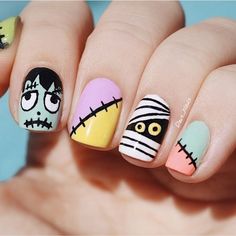 Nail Art Halloween Easy, Colorful Halloween Nails, Manicure Halloween, Bow Nail Designs, Halloween Nails Diy, Nail Art Halloween, Holloween Nails, Colorful Halloween, September Nails