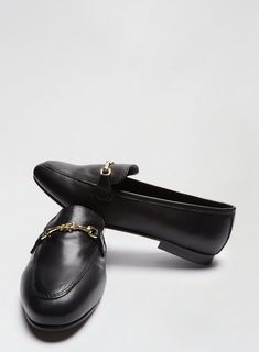 Leather black 'Liza' loafers with gold snaffle detail. 100% Leather. Quick Delivery, Dorothy Perkins, Shoe Collection, Real Leather, Buy Now, Leather Upper, Loafers, Buy Online, Shop Now