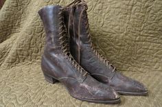 Antique BROWN LEATHER SHOES/BOOTS for ladies.   Excellent WITCH's Boots  Narrow foot bed, only 3" Wide at the widest point.   Heel to toe is 10". Tall, skinny ankle boots  Excellent Halloween Decor  The shoe sole measures (Outside) 9" long; it is very narrow at 2 3/4" at the widest part of the sole. Boots For Ladies, Witch Shoes, Witch Boots, Shoe Sole, Brown Leather Shoes, Leather Boot Shoes, Foot Bed, Shoes Brown, Ladies Shoes