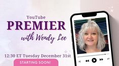 a cell phone with an image of a woman's face on it and the text, you tube premier with wendy lee